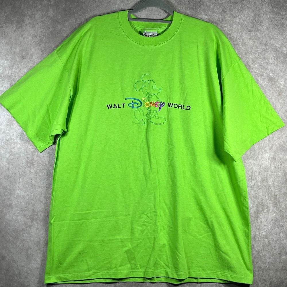 Vintage Walt Disney World Shirt Mens XL Green Mickey Mouse Embroidered Crew Neck